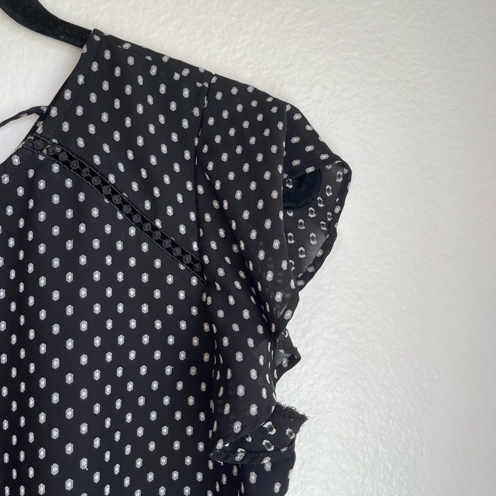 LOFT Black Polka Dot Flutter Sleeve Blouse - Picture 2 of 9